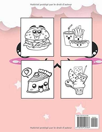 Nourriture Kawaii Livre de Coloriage: Des pages à colorier mignonnes pour les enfants de 3-7 ans avec de la crème glacée, des cupcakes, des gâteaux, ... | Cadeau idéal pour les garçons et les filles